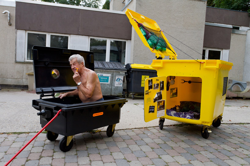 garbage dumpsters turned into living containers by philipp stingl