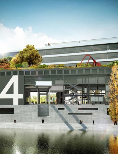 jean nouvel: R4 plastic and visual arts portal on ile seguin, paris