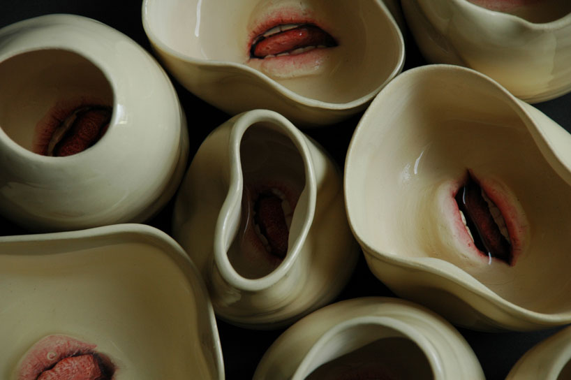 ceramic tableware with mouths by ronit baranga
