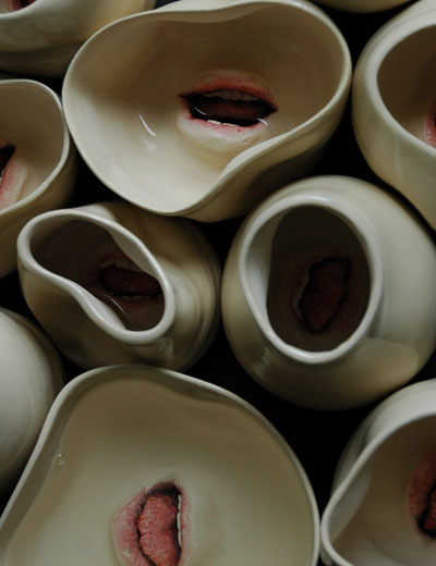 ceramic tableware with mouths by ronit baranga