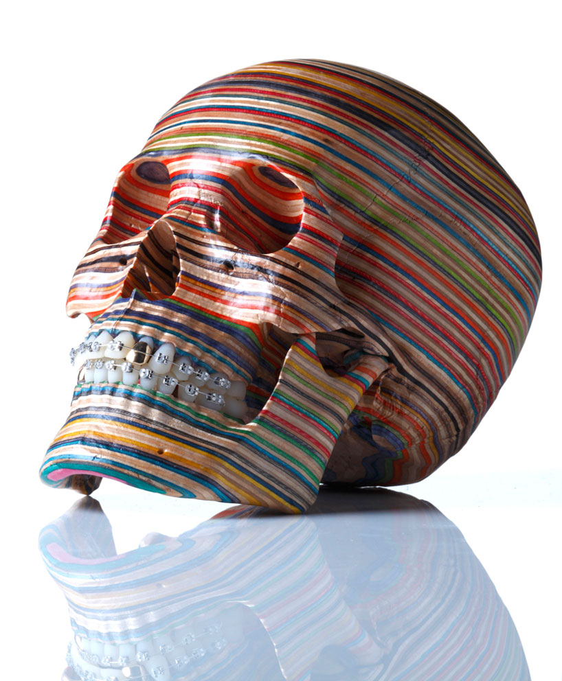 sculptures made from used skateboards by haroshi