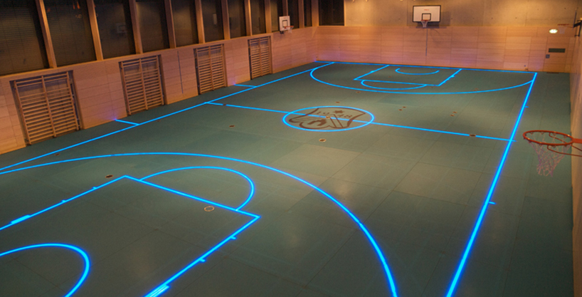 changeable LED gym floor boundary lines by ASB glassfloor