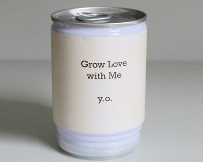 yoko ono's canned bean reveals the word 'love' after sprouting