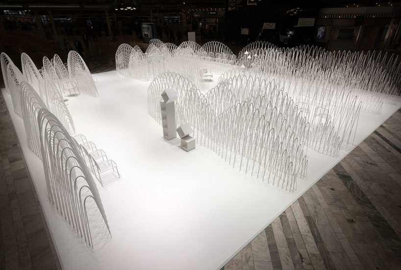 nendo's snow capped mountain installation at stockholm furniture fair