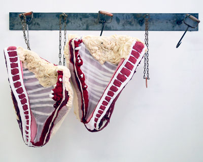 meat carcasses recreated in fabric by tamara kostianovsky