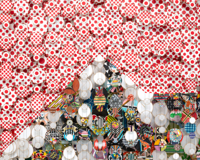 near the edge of the world layered kite installation by jacob hashimoto
