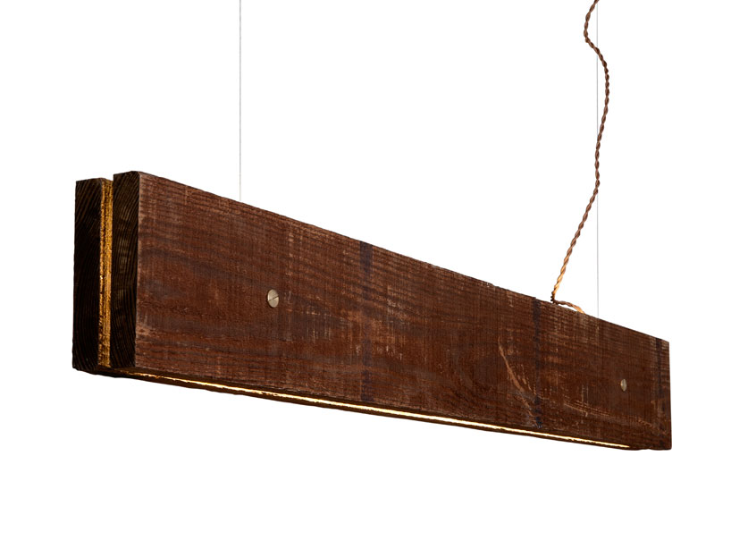 plank light fixture made from raw wood
