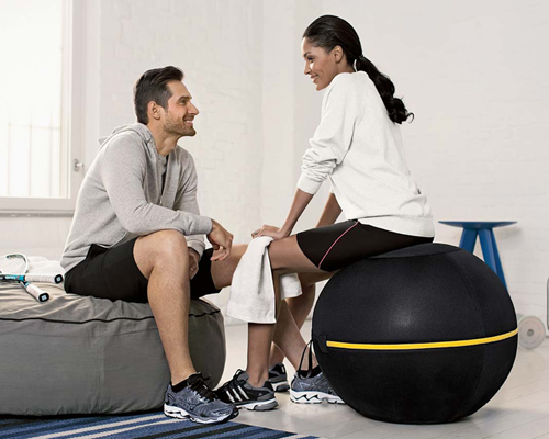 sitting on yoga ball in office