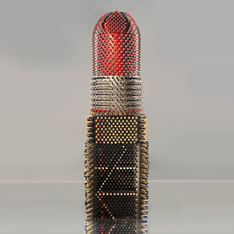 sculpture made from 5000+ lipstick tubes