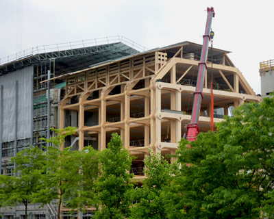 shigeru ban: tamedia office building nearing completion