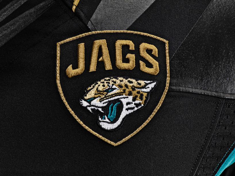 JACKSONVILLE JAGUARS: The Jags logo is a mix of old and new. The uniforms  get sublimated spots and a black & gold alternate.