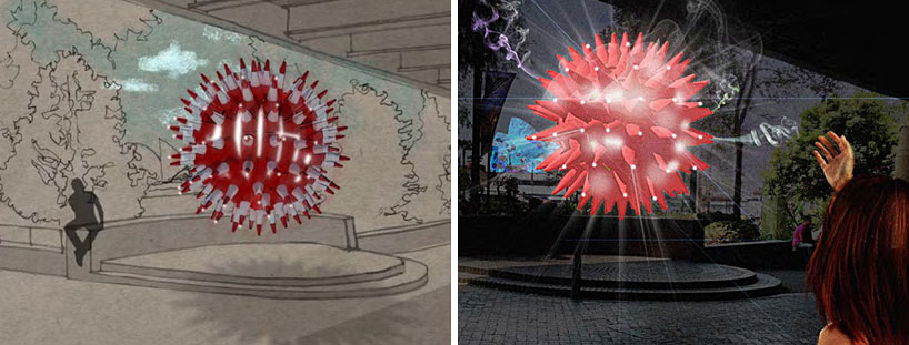 giant glowing orb made from 200 pylons by woods bagot