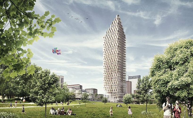 C.F. moller reveals a wooden skyscraper for stockholm  