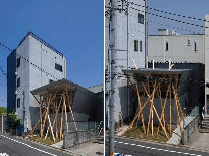warehouse uses lively wood pillars to express brand identity