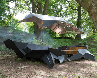 paul segers' stealth pavilion 2013 mimics F 117 nighthawk