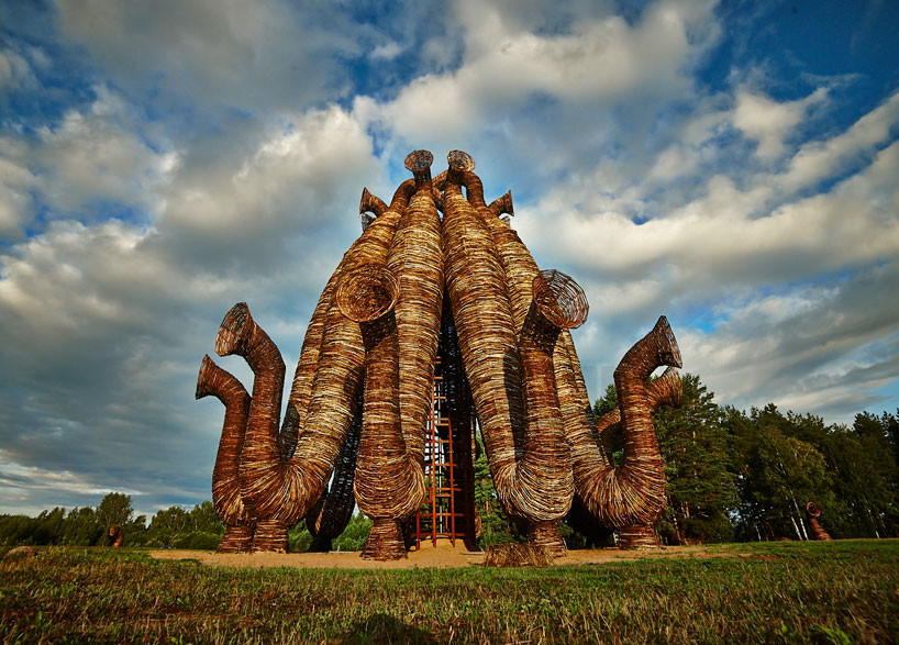 towering tubular installation in rural russia by nikolay polissky