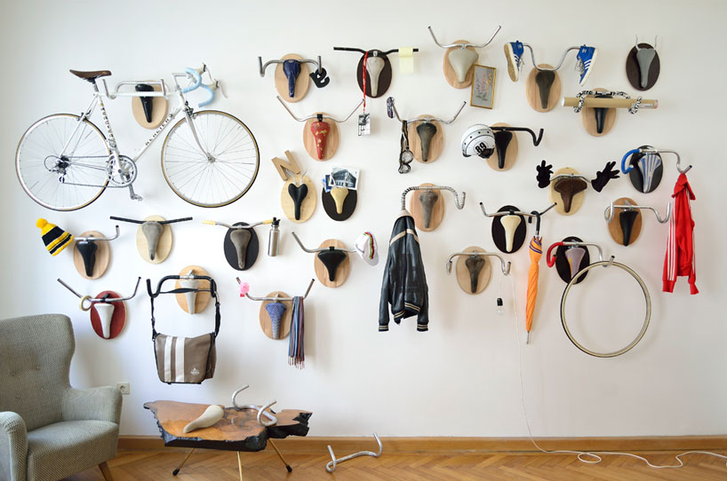 hunting trophy hanger made from recycled bicycle parts