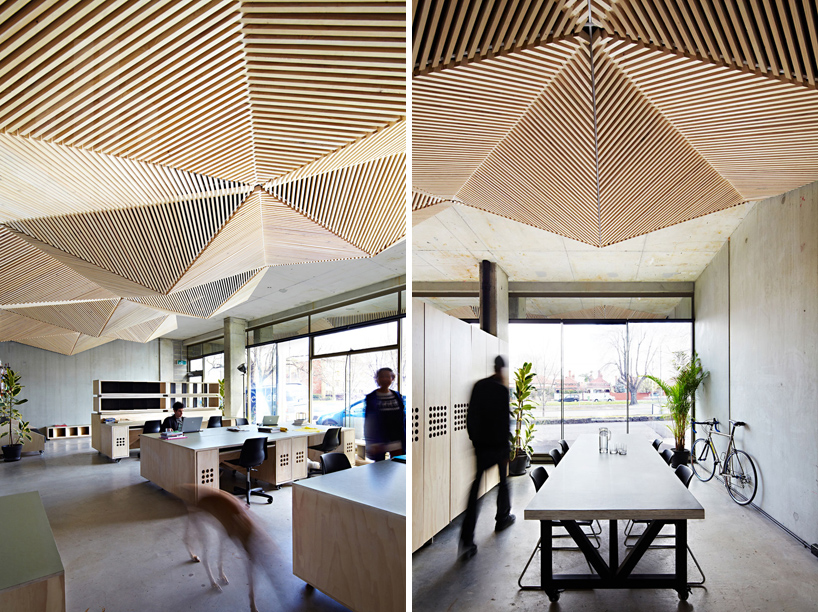 assemble studio features geometric origami ceiling 