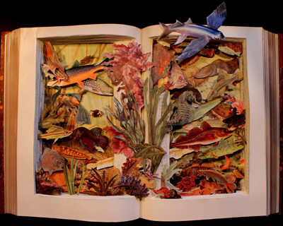kerry miller's intricately carved 3D artworks from old books