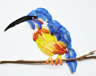 exotic birds rendered in flower petals by red hong yi