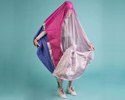 mobile shelter pops out of a pair of sneakers
