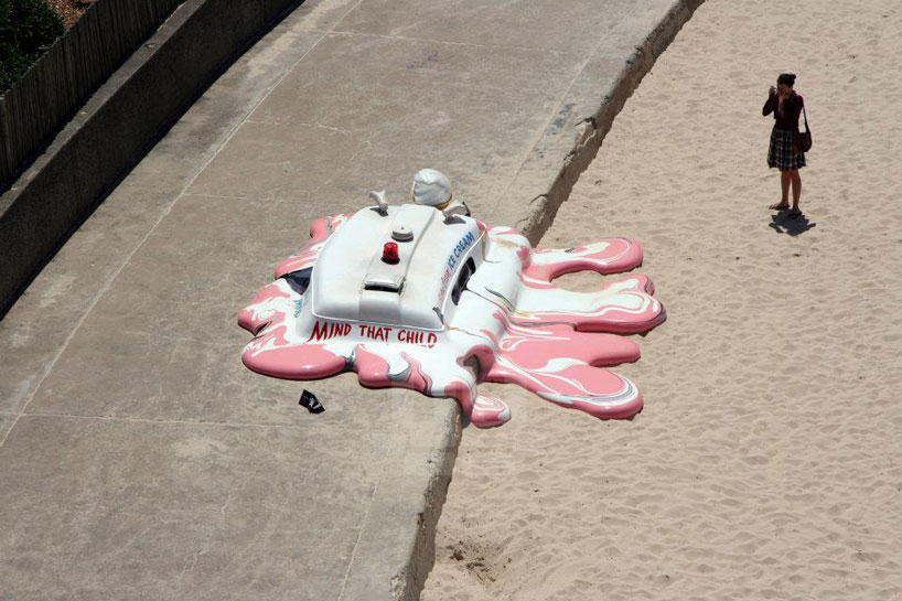 the glue society 'melts' an ice cream truck on a sydney beach