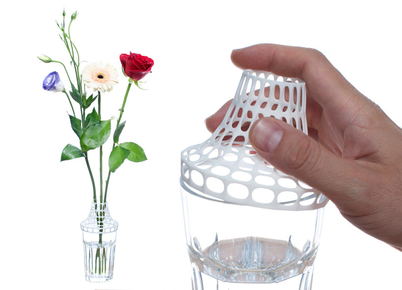 3D printed clip on vase modifies drinking glass