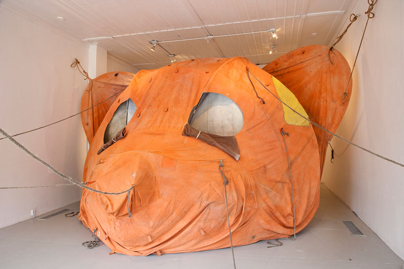 tented bear head sculpture by brian griffiths