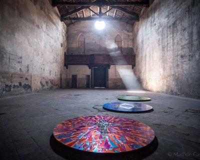 angle of god illuminates church interior with mosaic reflections