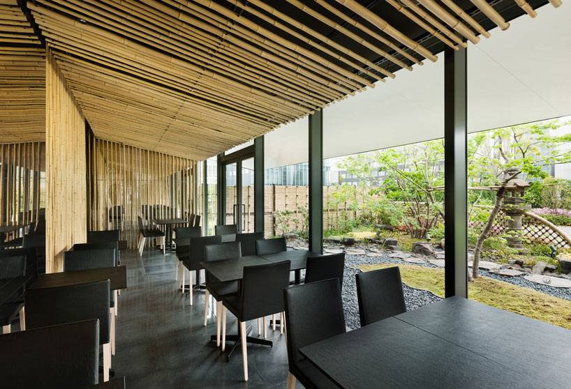 kengo kuma covers jugetsudo kabukiza tearoom in bamboo