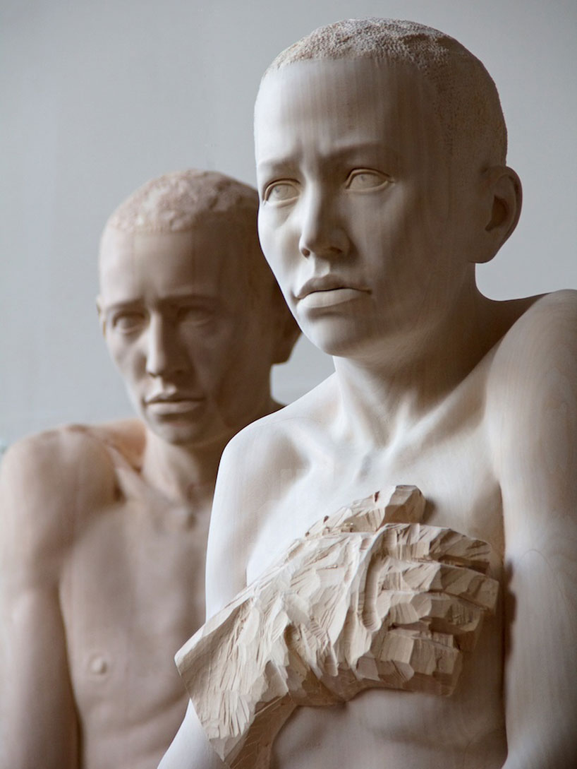 mario dilitz: lifesize wooden sculptures bear human emotion