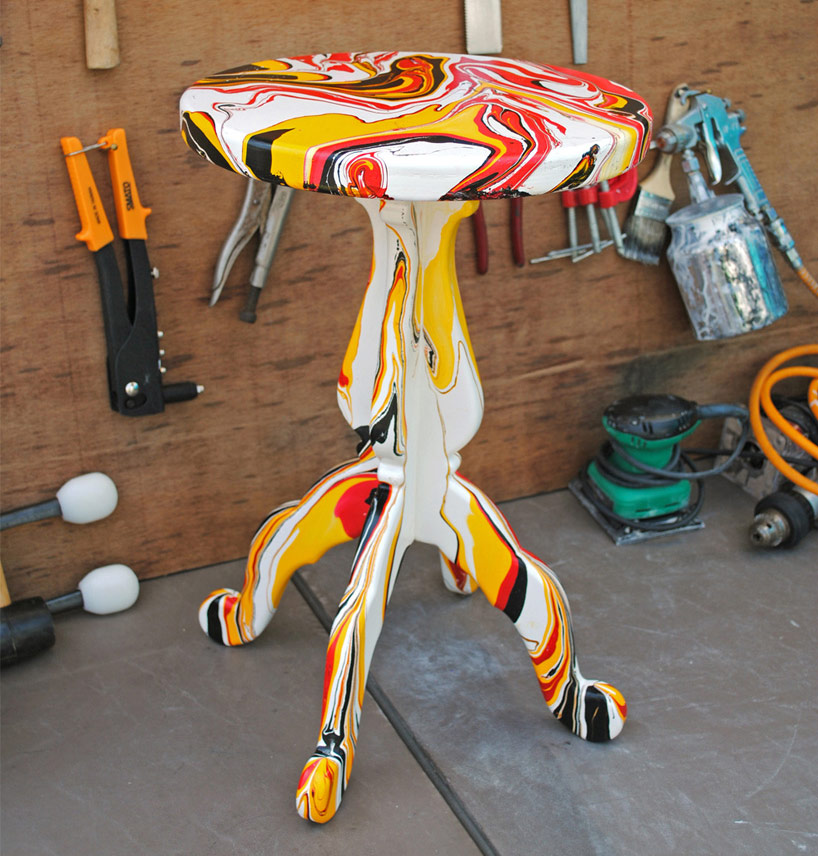metafaux design: swirling stools dipped in marble paint colors