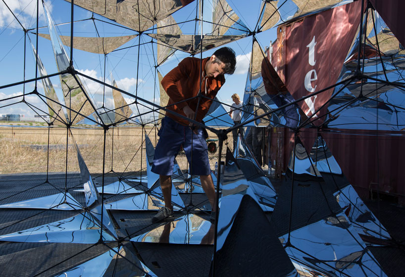tomas saraceno's solar bell floating sculpture takes flight