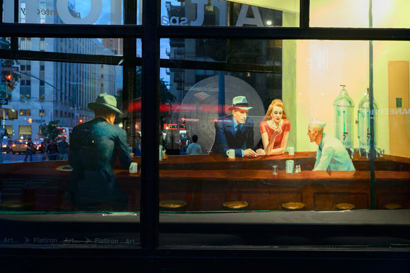 edward hopper's nighthawks recreated as 3D pop-up installation