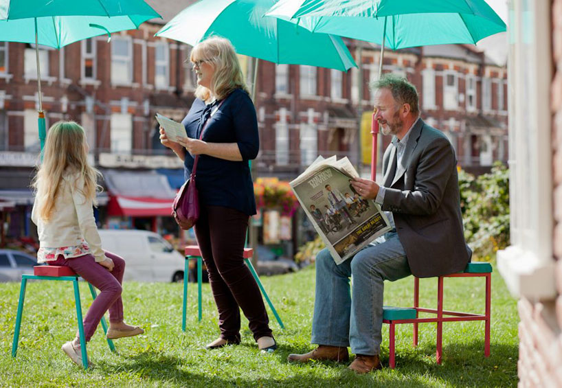 mobile town square by spacemakers bikes into north london