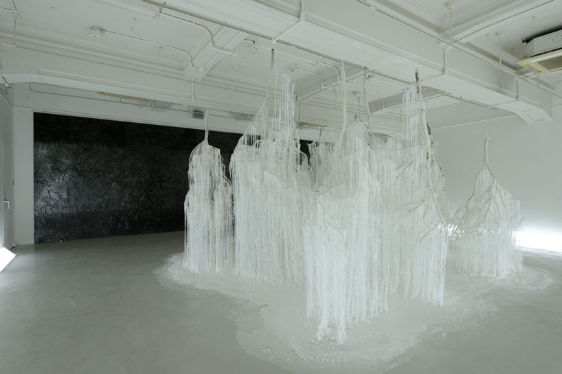 yasuaki onishi drips hot glue to create a crystallized forest