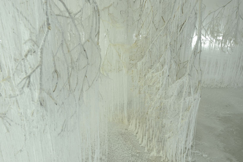 yasuaki onishi drips hot glue to create a crystallized forest
