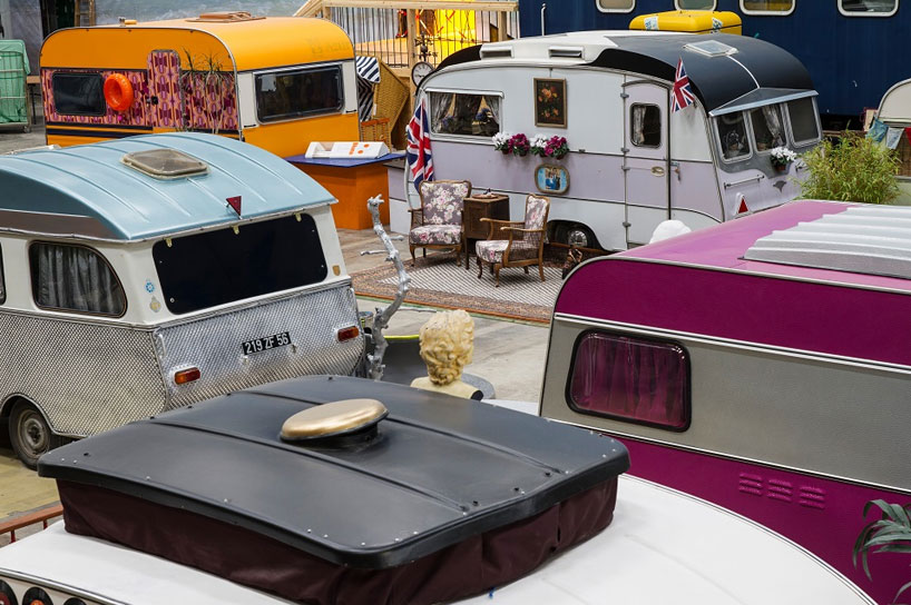 indoor campground hostel hosts vintage RVs as rooms