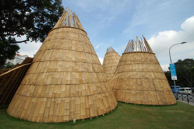 eko prawoto pitches wormhole with conical bamboo structures