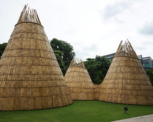 eko prawoto pitches wormhole with conical bamboo structures