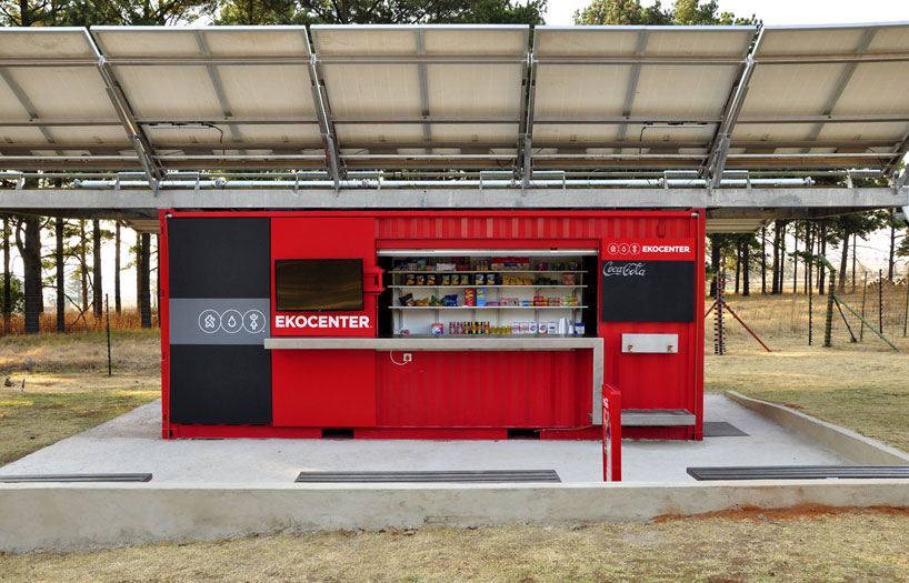 coca-cola EKOCENTER: water purifying shipping container unit
