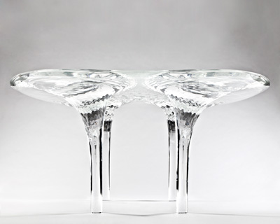 zaha hadid unveils prototype liquid glacial table
