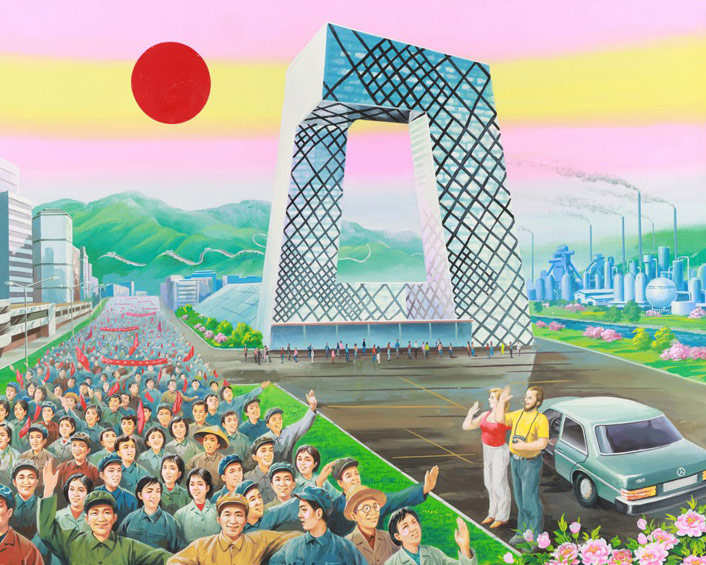 beijing architectural landmarks painted as socialist utopia