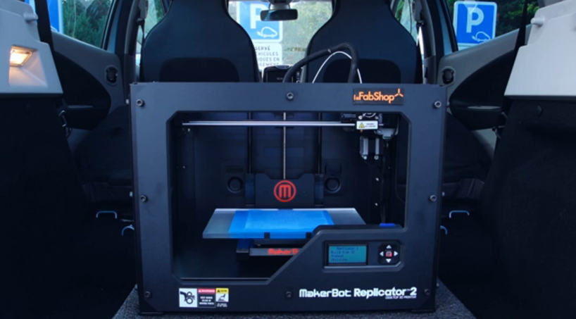 le fabshop transforms an electric car into a mobile 3D print lab