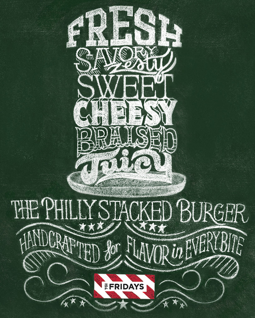 TGI fridays burger launch: chalk lettering by scott biersack 