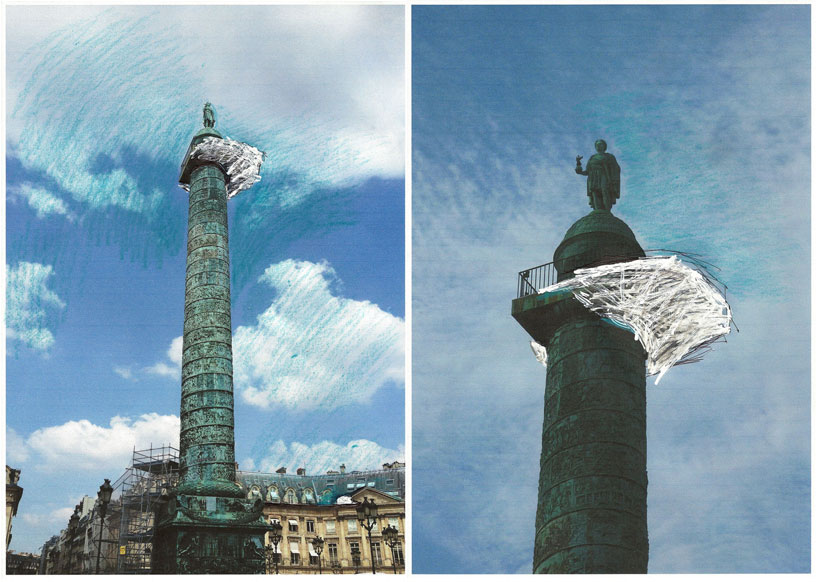 tree huts at place vendome by tadashi kawamata