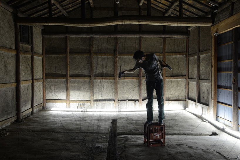 yasuaki onishi installs hot glue + crystal sculpture in sake cellar