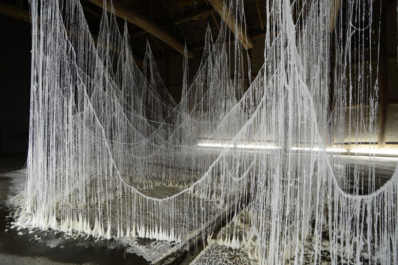 yasuaki onishi installs hot glue + crystal sculpture in sake cellar