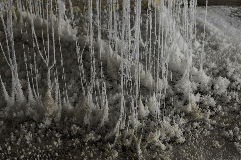 yasuaki onishi installs hot glue + crystal sculpture in sake cellar