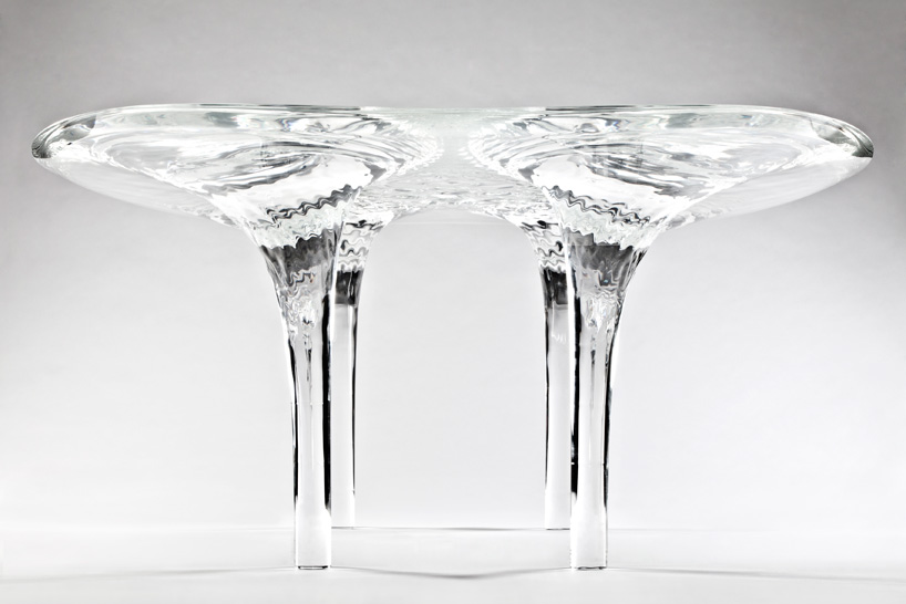 zaha hadid unveils prototype liquid glacial table 